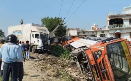 कुशीनगर के पटहेरवा क्षेत्र में बड़ा सड़क हादसा: तेज रफ्तार कंटेनर ने अनुबंधित बस को मारी टक्कर, कई यात्री घायल; बिजली गुल